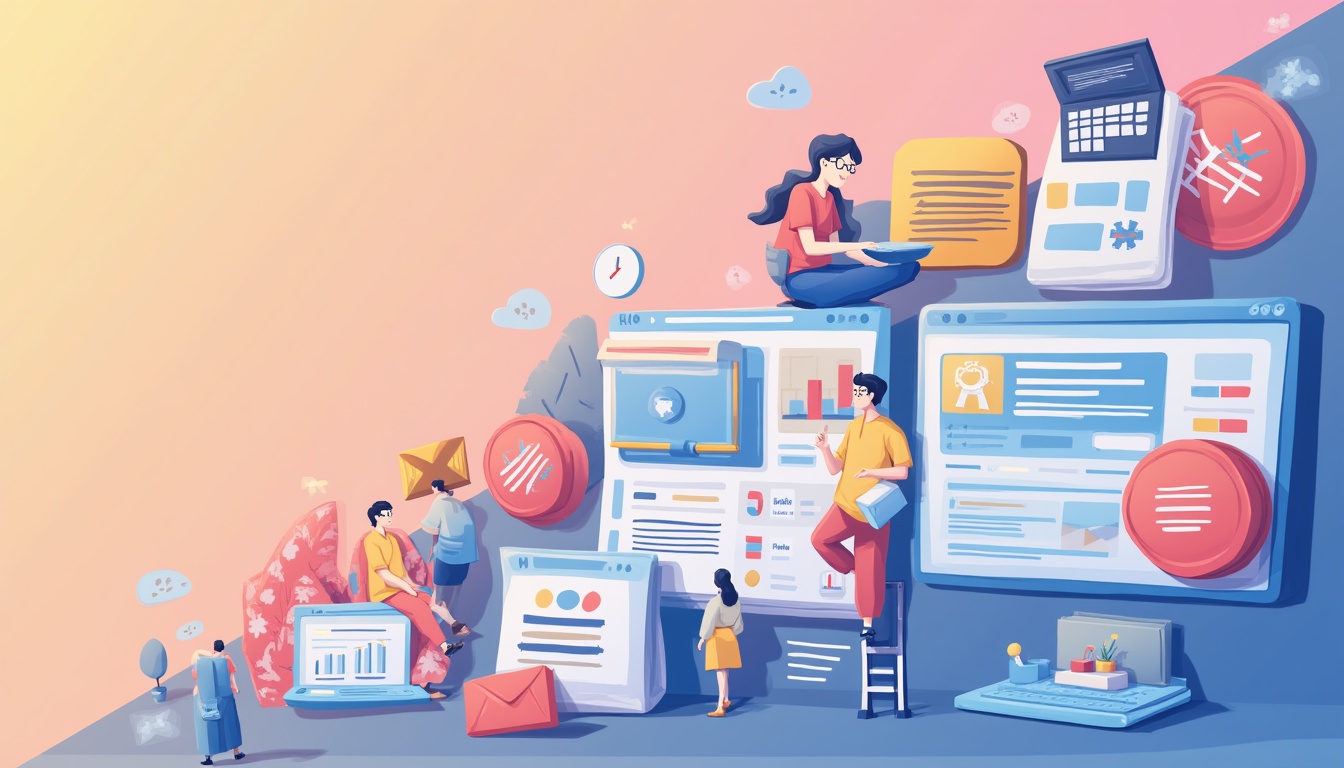 Un grafic cu pașii pentru creare pagini web, reprezentând succesul online