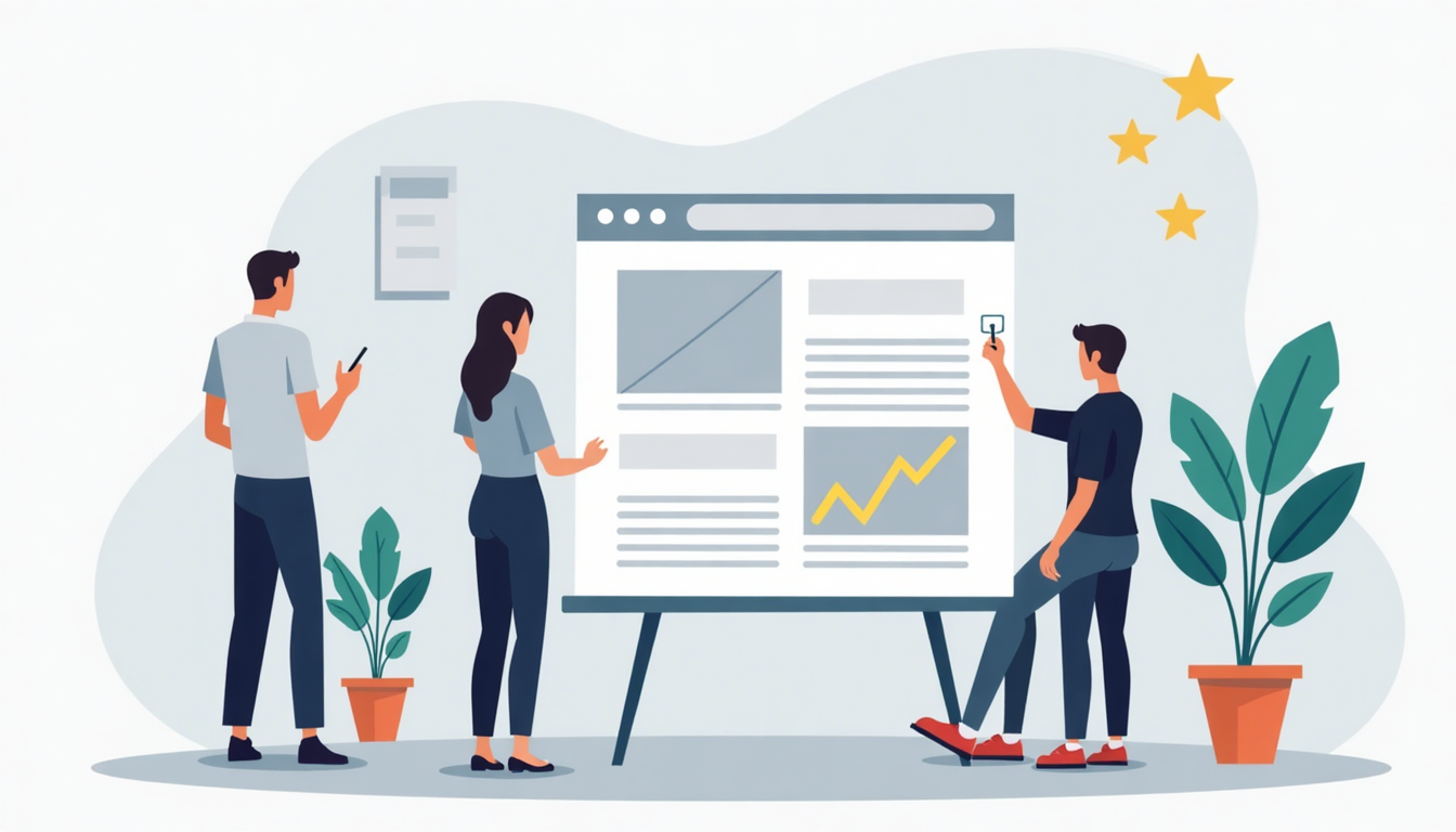 Ilustrație creare site la comanda cu elemente de web design, laptop și creion